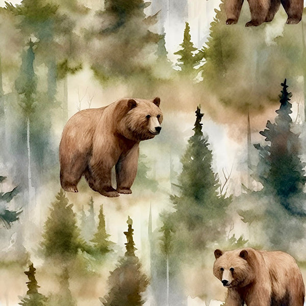 Grizzly Bears in Woods Pattern 3 Fabric - ineedfabric.com