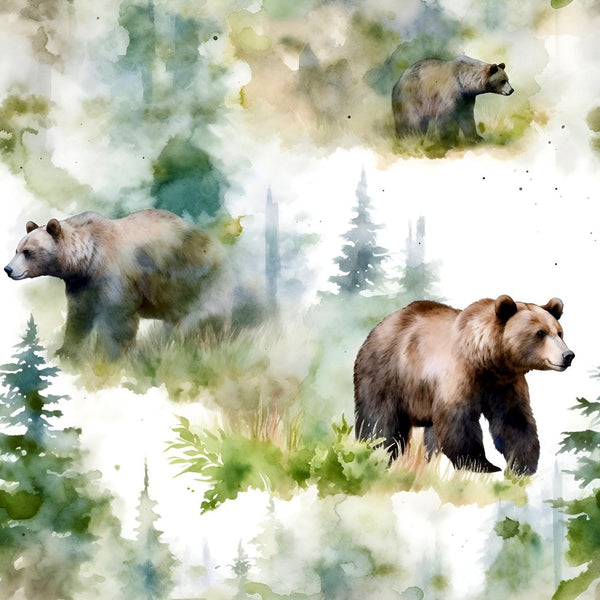 Grizzly Bears in Woods Pattern 5 Fabric - ineedfabric.com