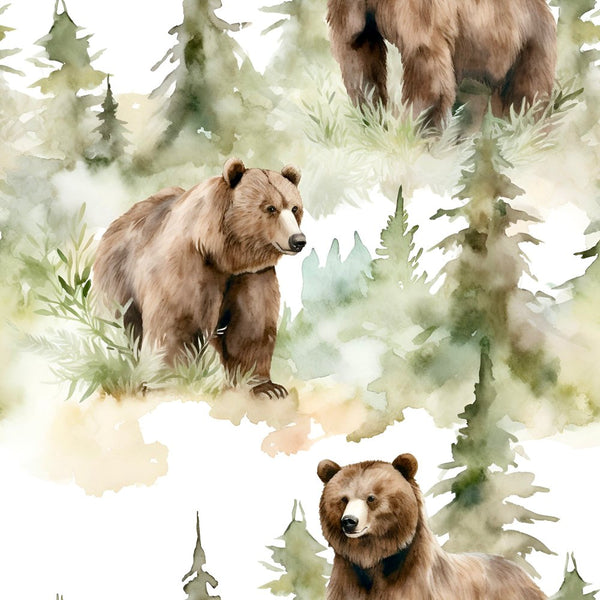 Grizzly Bears in Woods Pattern 6 Fabric - ineedfabric.com