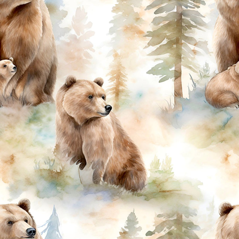 Grizzly Bears in Woods Pattern 7 Fabric - ineedfabric.com