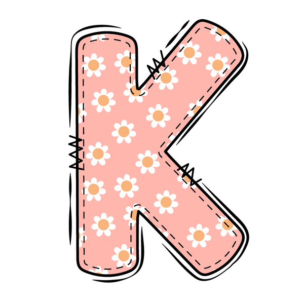 Groovy Doodle Flowers ''K'' Fabric Panel - ineedfabric.com
