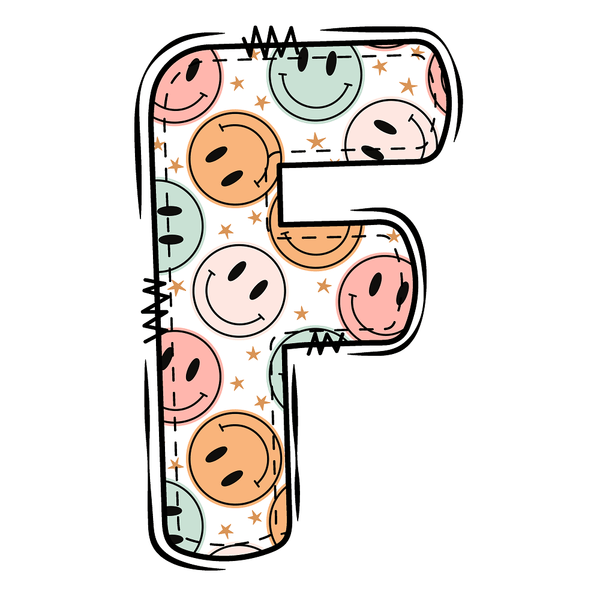 Groovy Doodle Smiley ''F'' Fabric Panel - ineedfabric.com