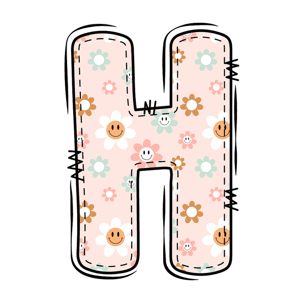 Groovy Doodle Smiley Flowers ''H'' Fabric Panel - ineedfabric.com