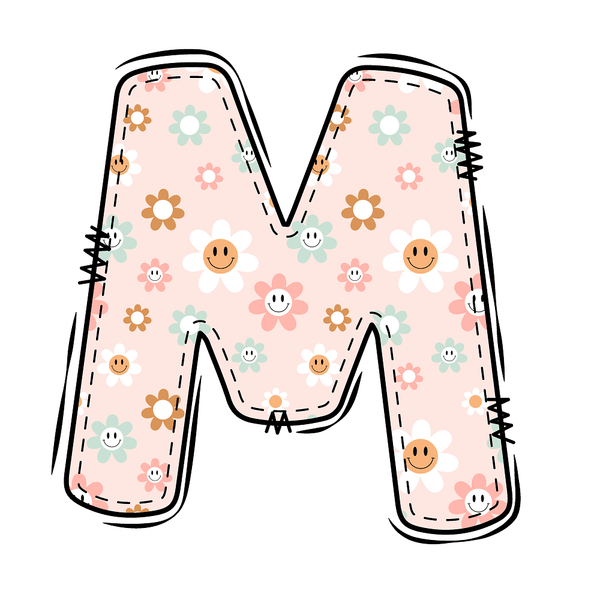 Groovy Doodle Smiley Flowers ''M'' Fabric Panel - ineedfabric.com