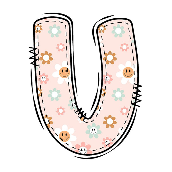 Groovy Doodle Smiley Flowers ''U'' Fabric Panel - ineedfabric.com