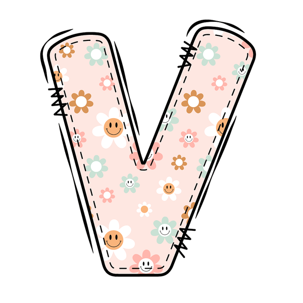 Groovy Doodle Smiley Flowers ''V'' Fabric Panel - ineedfabric.com