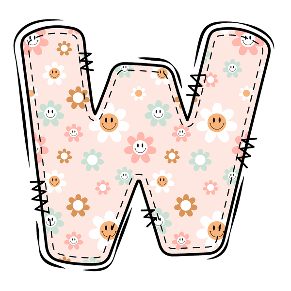 Groovy Doodle Smiley Flowers ''W'' Fabric Panel - ineedfabric.com