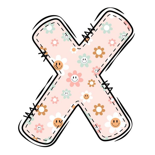 Groovy Doodle Smiley Flowers ''X'' Fabric Panel - ineedfabric.com