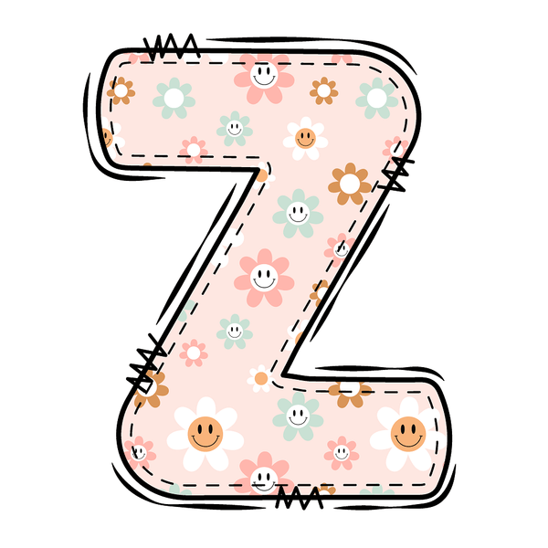 Groovy Doodle Smiley Flowers ''Z'' Fabric Panel - ineedfabric.com