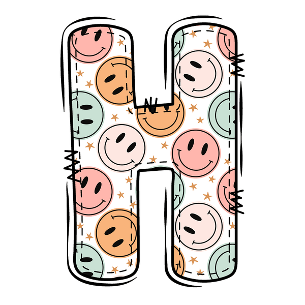Groovy Doodle Smiley ''H'' Fabric Panel - ineedfabric.com