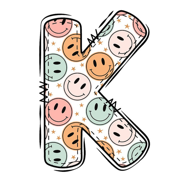 Groovy Doodle Smiley ''K'' Fabric Panel - ineedfabric.com