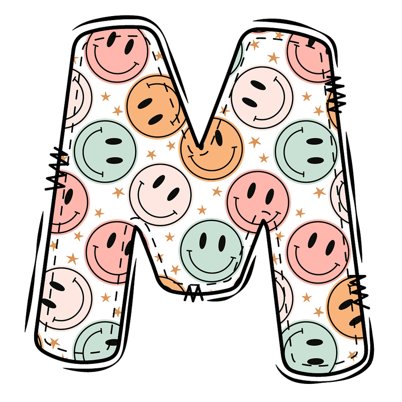 Groovy Doodle Smiley ''M'' Fabric Panel - ineedfabric.com