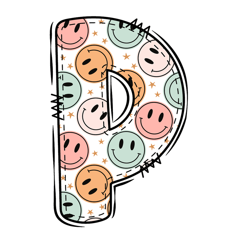 Groovy Doodle Smiley ''P'' Fabric Panel - ineedfabric.com