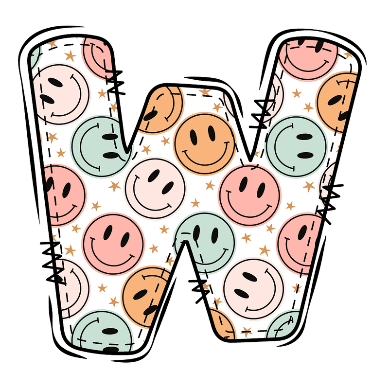 Groovy Doodle Smiley ''W'' Fabric Panel - ineedfabric.com