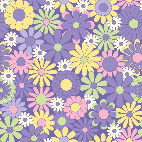 Groovy Floral Fabric - Purple - ineedfabric.com