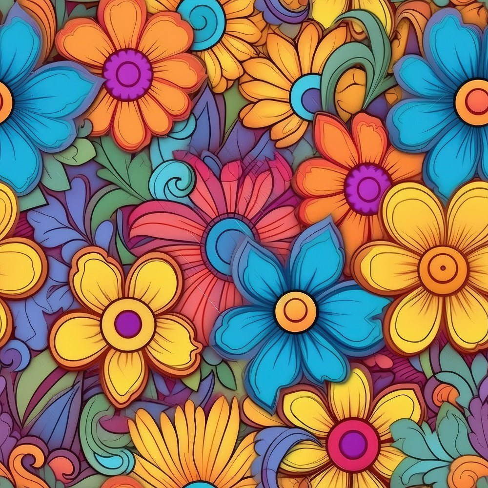 Fun Sewing Groovy Flowers Pattern 6 Fabric, Size: Half Yard - 18 x 42