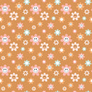Groovy Smiley Flowers Fabric - Brown - ineedfabric.com