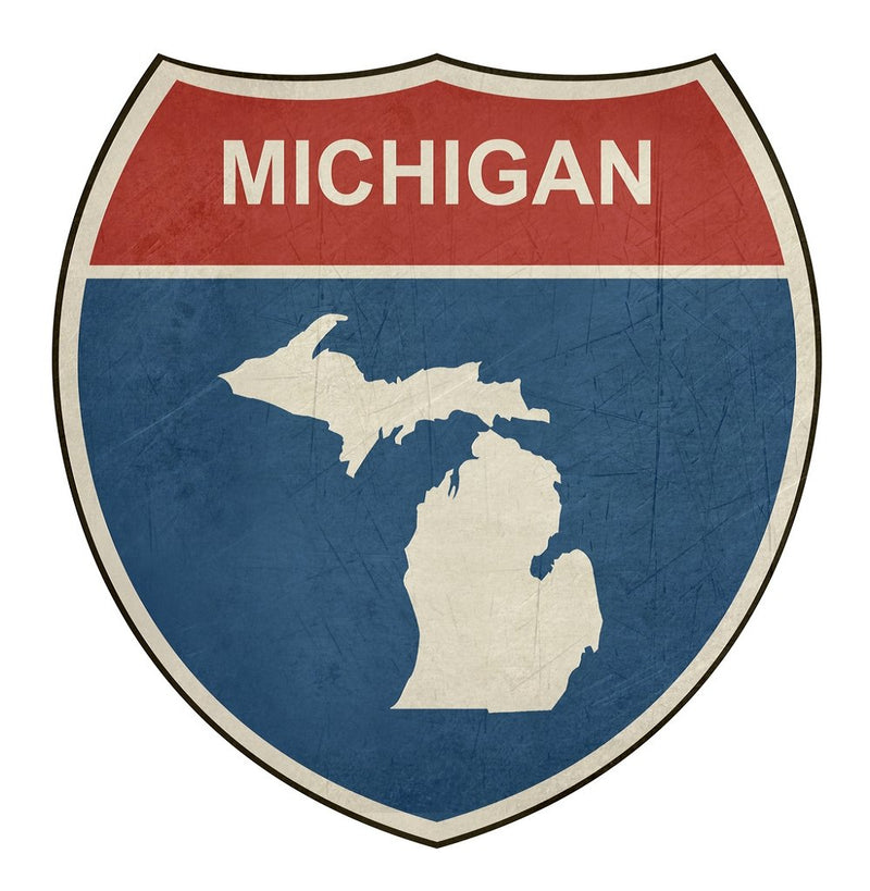 Grunge Highway Sign Fabric Panel - Michigan - ineedfabric.com