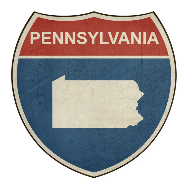 Grunge Highway Sign Fabric Panel - Pennsylvania - ineedfabric.com