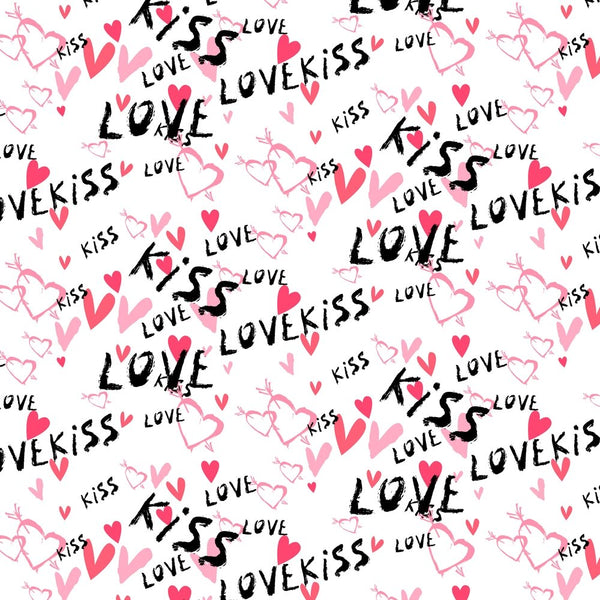 Grunge Love & Kiss Fabric - ineedfabric.com