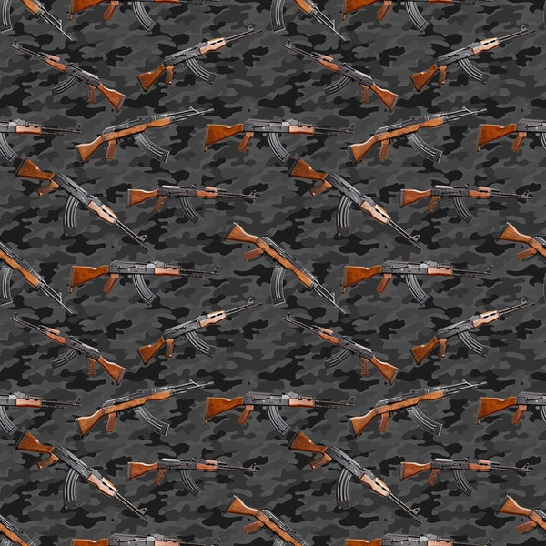 Guns On Camo Fabric - ineedfabric.com