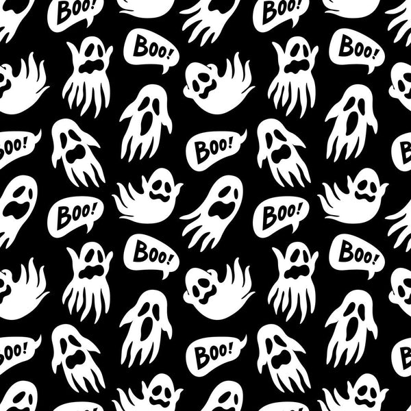 Halloween Boo Ghosts Allover Fabric - Black - ineedfabric.com