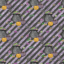 Halloween Candy Elements on Diagonal Stripes Fabric - Black - ineedfabric.com