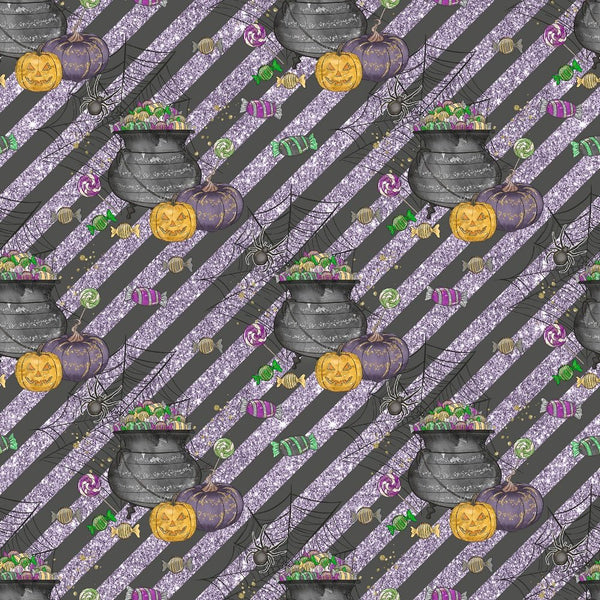 Halloween Candy Elements on Diagonal Stripes Fabric - Black - ineedfabric.com