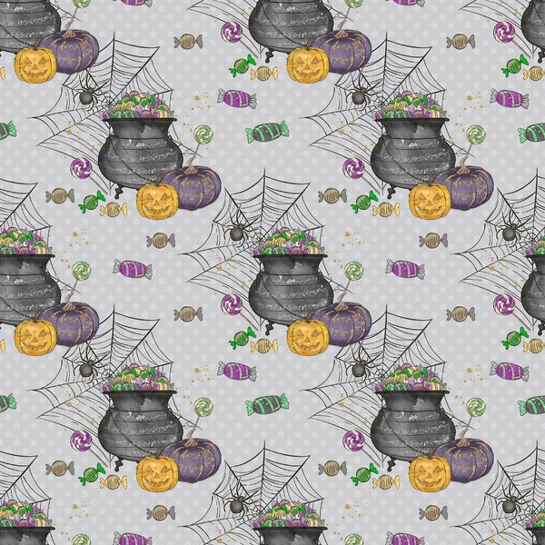 Halloween Candy Elements on Dots Fabric - Gray - ineedfabric.com
