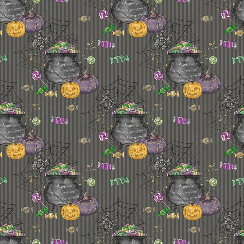 Halloween Candy Elements on Stripes Fabric - Black - ineedfabric.com