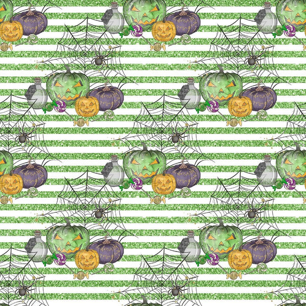 Halloween Candy Elements on Stripes Fabric - Green - ineedfabric.com