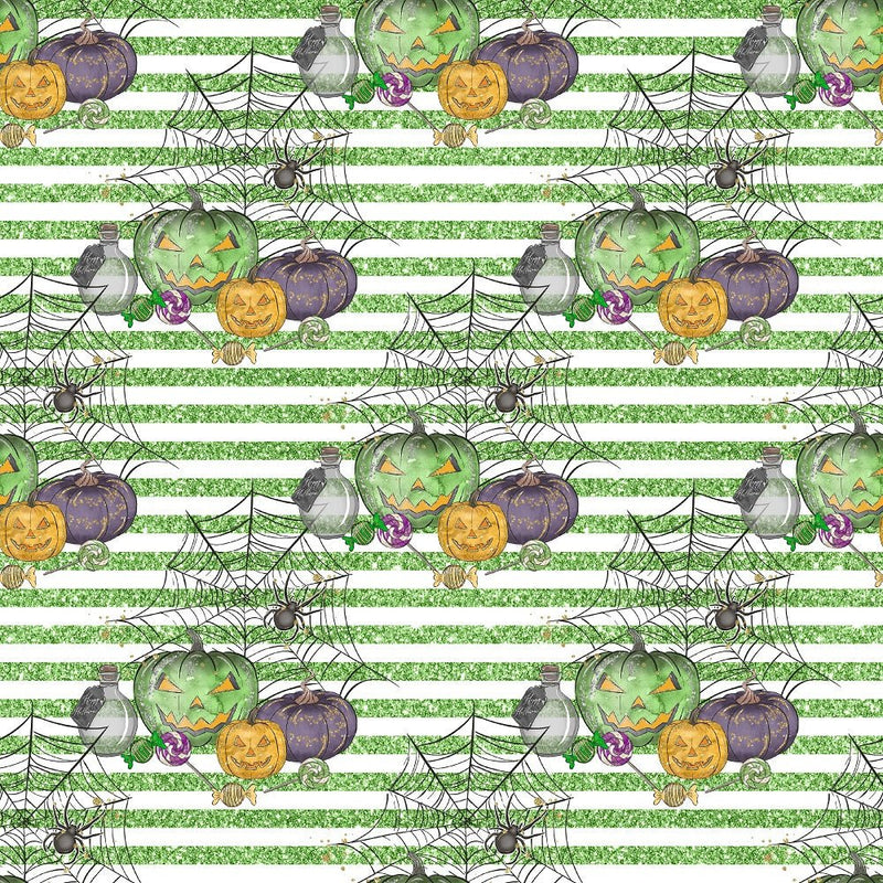 Halloween Candy Elements on Stripes Fabric - Green - ineedfabric.com