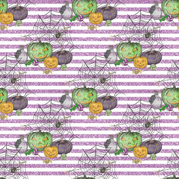 Halloween Candy Elements on Stripes Fabric - Purple - ineedfabric.com