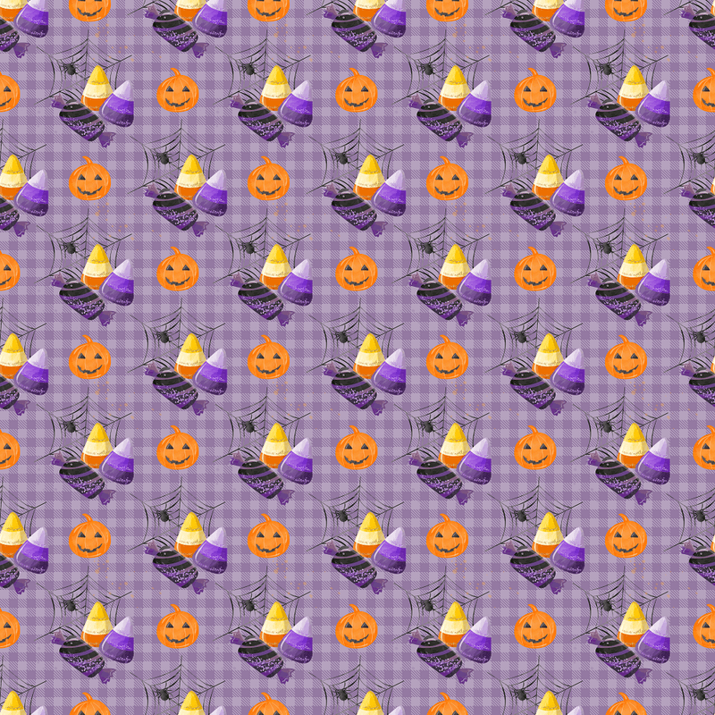 Halloween Candy & Spiders Fabric - Purple - ineedfabric.com