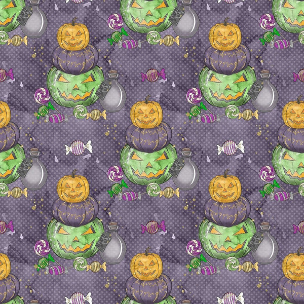 Halloween Candy Stacked Pumpkins Fabric - Gray - ineedfabric.com