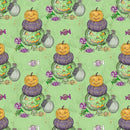 Halloween Candy Stacked Pumpkins Fabric - Green - ineedfabric.com