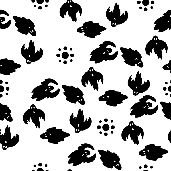 Halloween Flying Ghosts Fabric - Black/White - ineedfabric.com