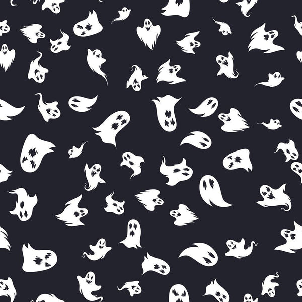 Halloween Ghosts Allover Fabric - Black - ineedfabric.com