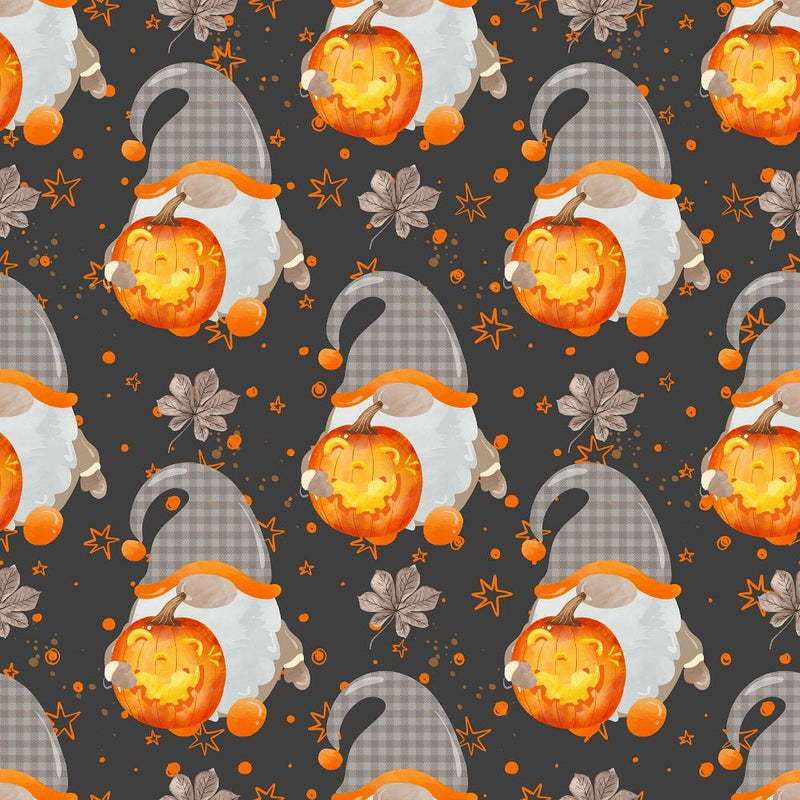 Halloween Gnomes Holding Pumpkins Fabric - Gray - ineedfabric.com