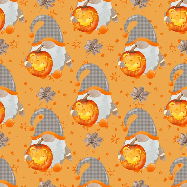 Halloween Gnomes Holding Pumpkins Fabric - Orange - ineedfabric.com