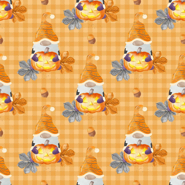 Halloween Gnomes on Checkered Fabric - Orange - ineedfabric.com