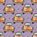 Halloween Gnomes on Truck Fabric - Purple - ineedfabric.com