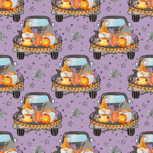 Halloween Gnomes on Truck Fabric - Purple - ineedfabric.com