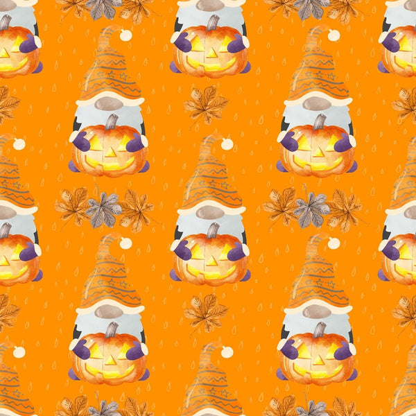 Halloween Gnomes Pumpkins Fabric - Orange - ineedfabric.com