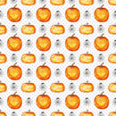 Halloween Gnomes Various Pumpkins Fabric - White - ineedfabric.com