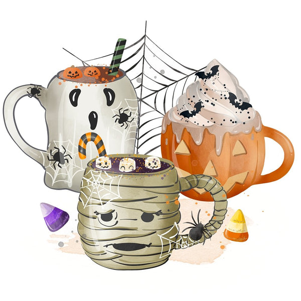 Halloween Mugs Arrangement 2 Fabric Panel - ineedfabric.com