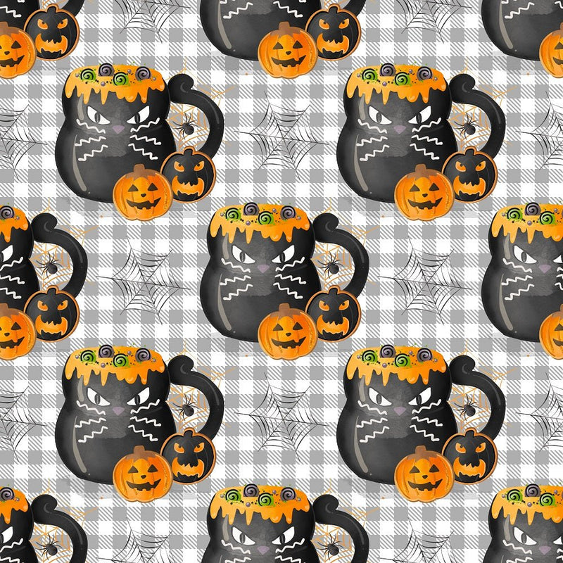 Halloween Mugs Cats Fabric - Gray - ineedfabric.com