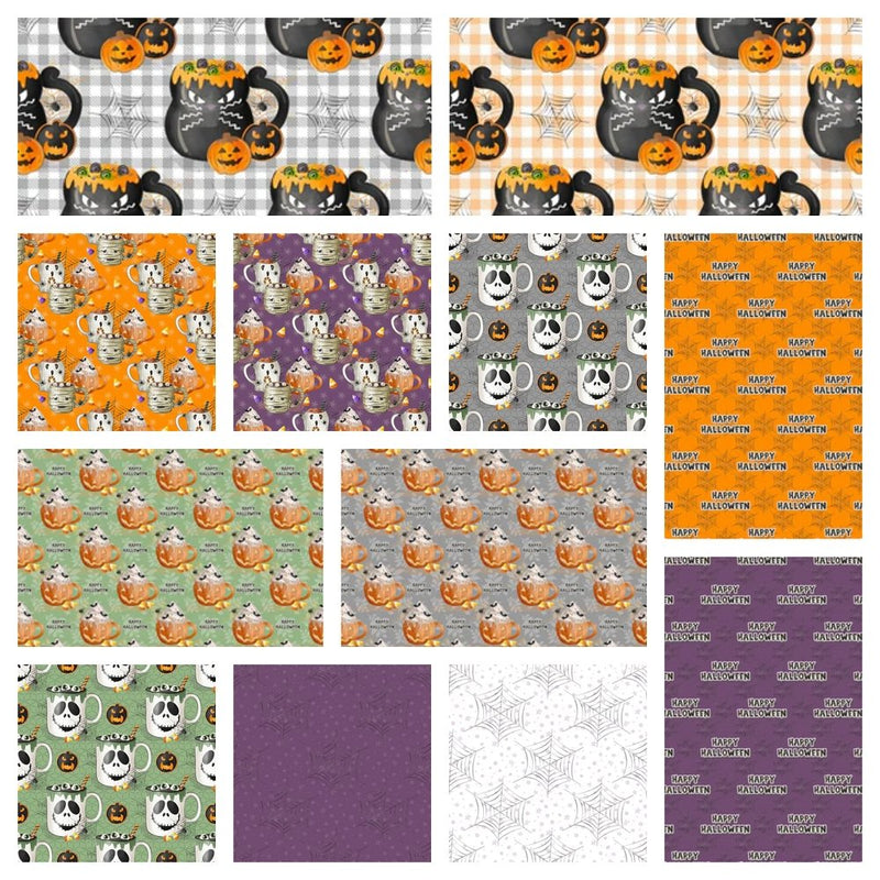 Halloween Mugs Fat Eighth Bundle - 12 Pieces - ineedfabric.com