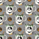 Halloween Mugs Frankenstein Fabric - Gray - ineedfabric.com