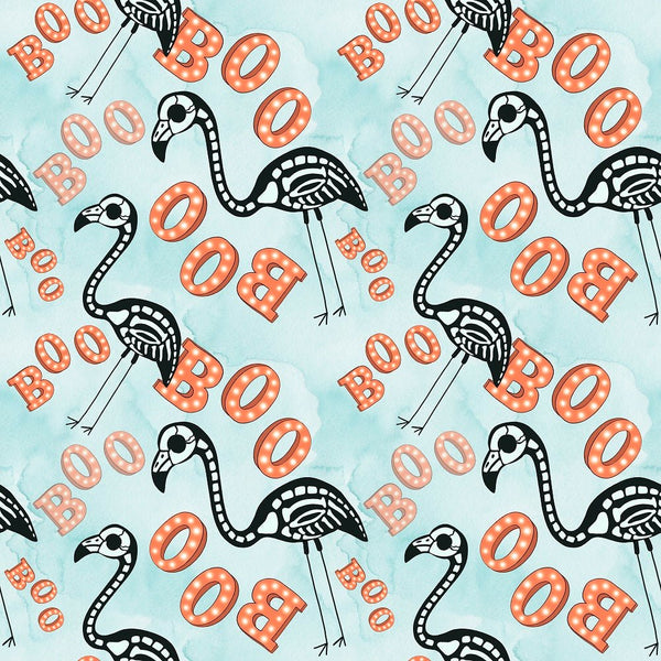 Halloween Please! Flamingo Skeletons Fabric - ineedfabric.com